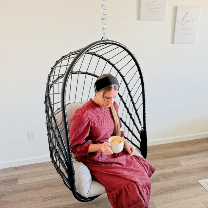 YITAHOME Swing Egg Chair with Cushions 350lbs, Wicker Hammock Chair Foldable Hanging Basket Chair W/O Stand for Outdoor, Indoor, Patio, Bedroom - Grey - Image 3