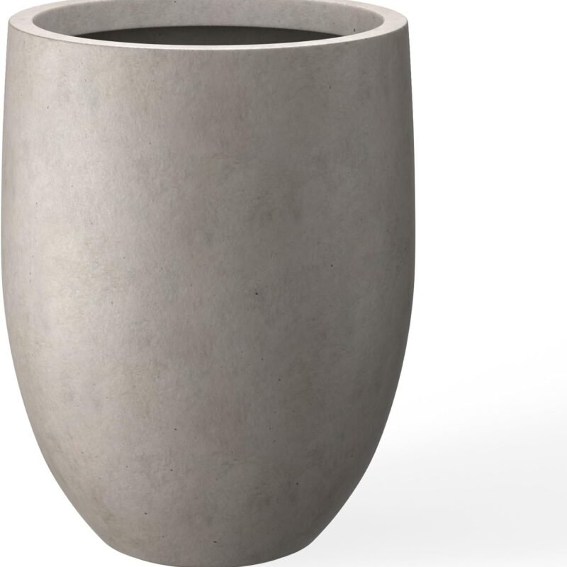 Kante 21.7" H Weathered Concrete Tall Planter, Large Outdoor Indoor Decorative Pot with Drainage Hole and Rubber Plug, Modern Round Style for Home and Garden