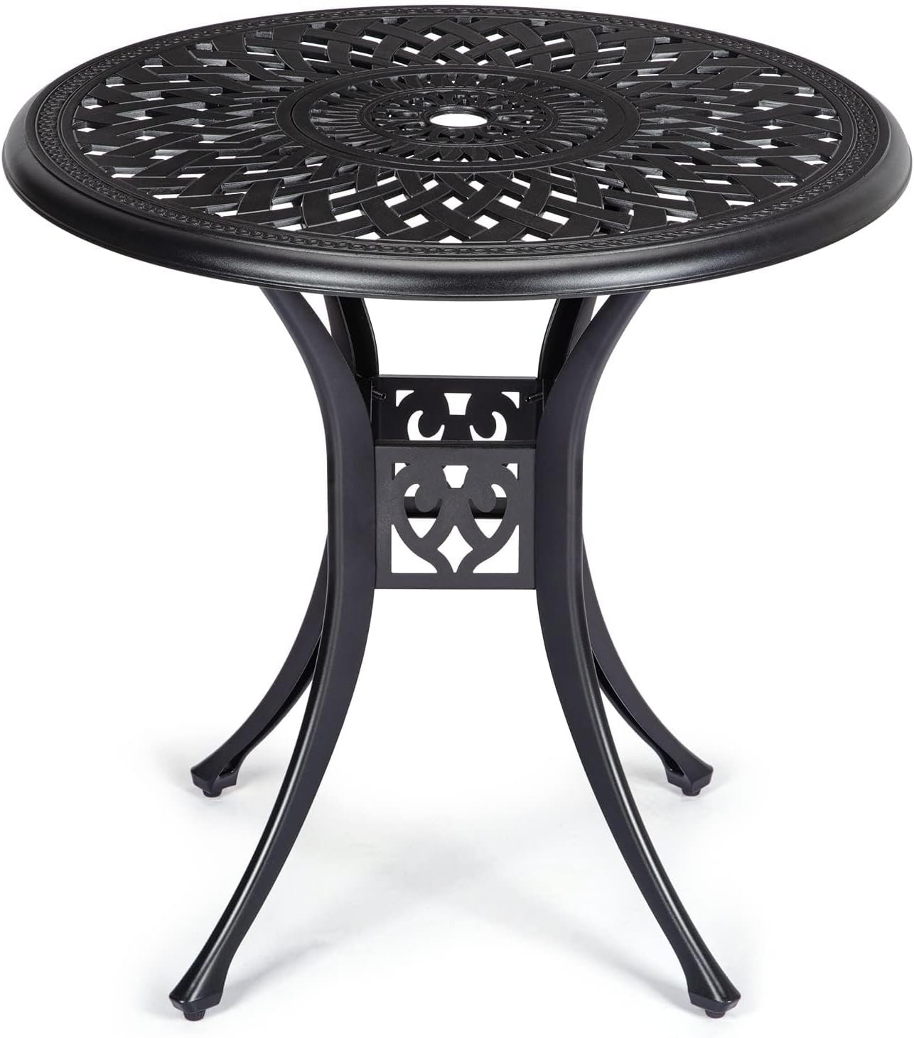 30.25 Inch Patio Bistro Table with Adjustable Feet, Round Outdoor Coffee Table with Umbrella Hole, Outdoor Side Table for Porch, Backyard, Garden, Classic Black
