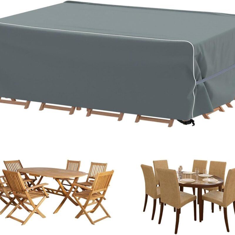Velway Patio Furniture Set Cover - Heavy Duty 420D Waterproof Weatherproof Sofa Couch Set Covers Garden Dining Table Chair Set Cover with Reflective Tape Rectangular 78"Lx63"Wx27"H - Grey