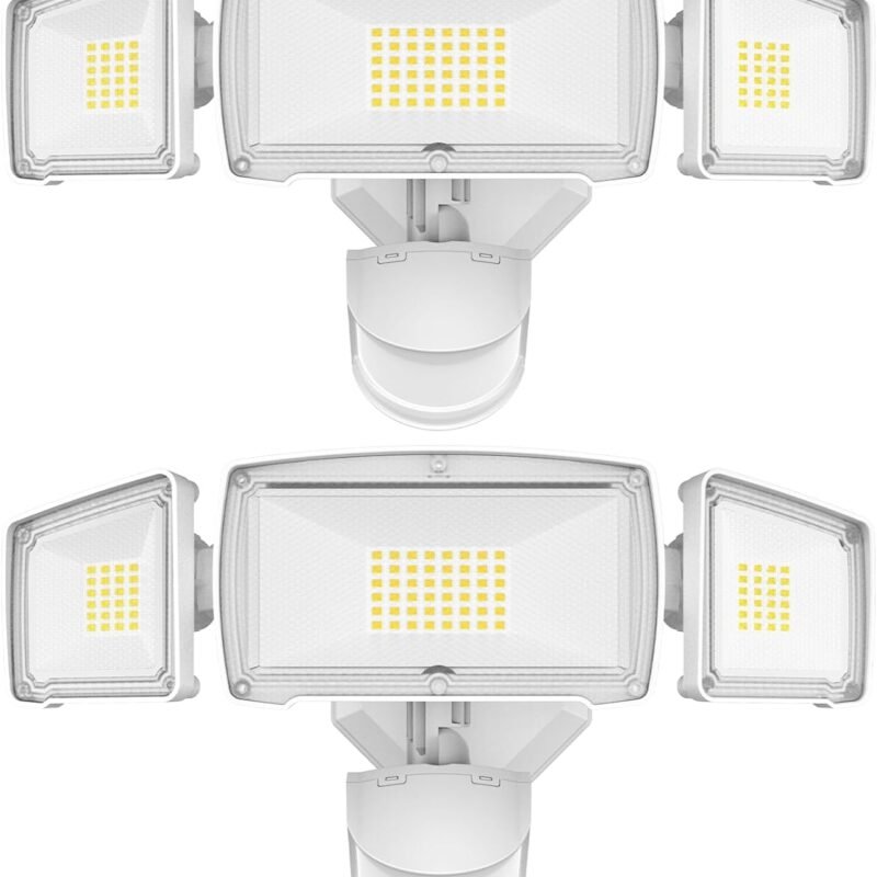 HGGH Motion Sensor Outdoor Lights - Flood Lights Outdoor Security Light Led Foodlights Ip65 Waterproof 6000k 38w 4200lm 3 Head Plug in Outside Lights for House, Backyard, Porch 2 Pack