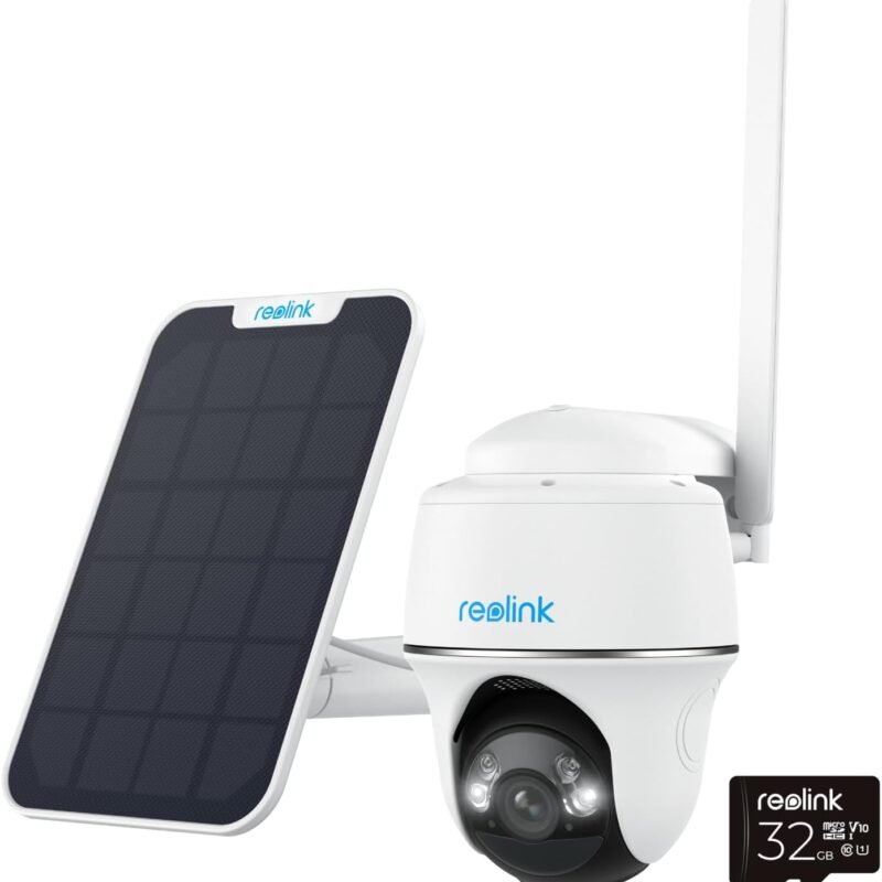 REOLINK 4G LTE Cellular Security Camera Outdoor, 5MP No WiFi, 360° Pan-Tilt Go PT Plus+Solar Panel+32GB SD Card, Wireless Solar Powered, 2K+ Color Night Vision, Smart AI Detection