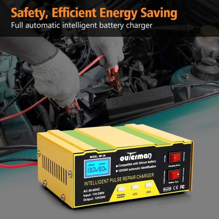 Outerman Car Battery Charger 12V 24V Lithium Battery Charger, Auto Battery Charger Maintainer for Car Boat Motorcycle Lawn Mower Lead Acid Battery or Lithium Battery Capacity: 6AH~105AH - Image 7