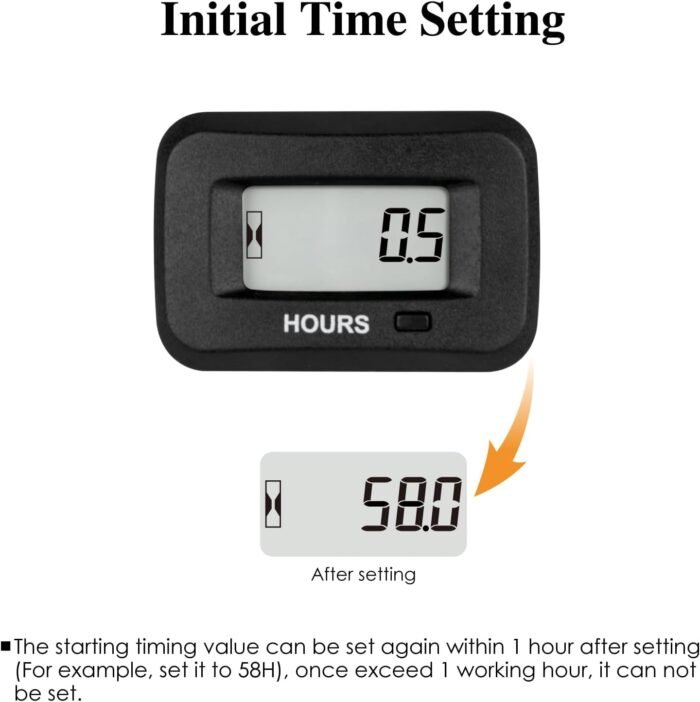 NR-HM038AD AC/DC 5V to 277V,Snap-in Digital LCD Hour Meter Kit,Initial Hours Settable,Resettable Partial Running Hours,Built-in Battery,Waterproof,Use for ZTR Lawn Mower Tractor Generator - Image 4