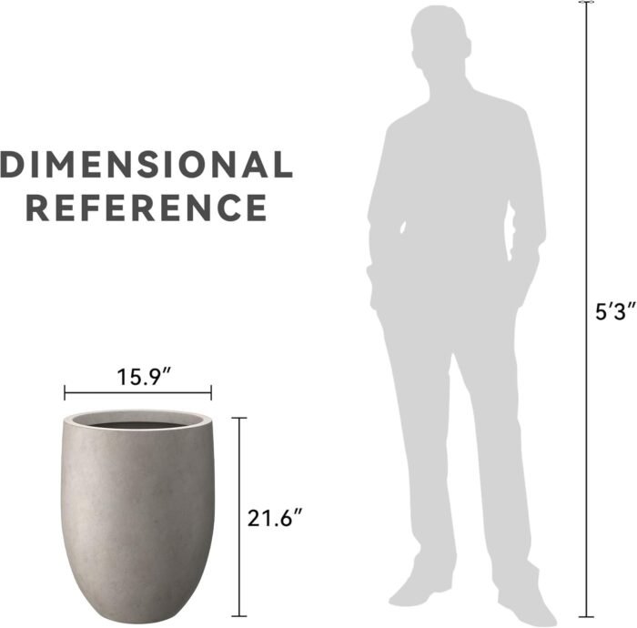 Kante 21.7" H Weathered Concrete Tall Planter, Large Outdoor Indoor Decorative Pot with Drainage Hole and Rubber Plug, Modern Round Style for Home and Garden - Image 8