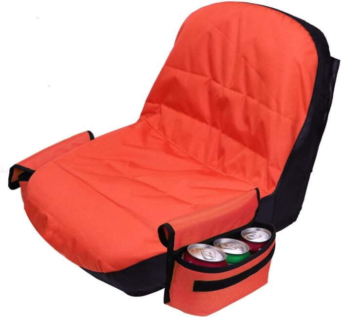 600D Lawn Tractor Seat Cover with Drink Pockets,Compatible with John Deere,Cub Cadet,Kubota,Craftsman,Riding Lawn Mower Seat Cover Durable Wear Resistance,Fits 12.5"-14"H,Orange Medium