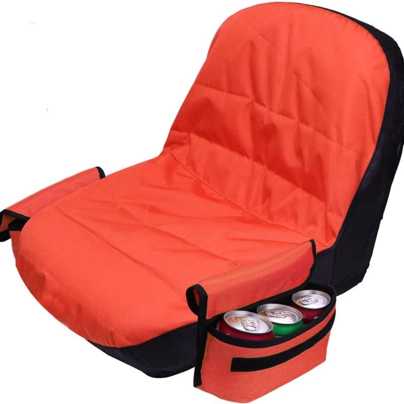 600D Lawn Tractor Seat Cover with Drink Pockets,Compatible with John Deere,Cub Cadet,Kubota,Craftsman,Riding Lawn Mower Seat Cover Durable Wear Resistance,Fits 12.5"-14"H,Orange Medium