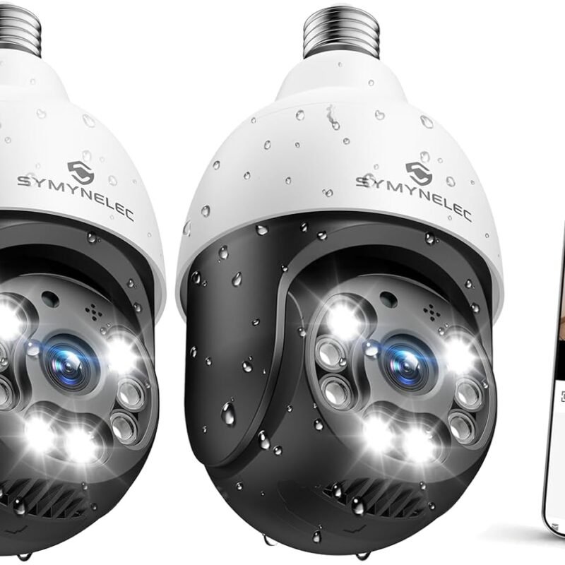 SYMYNELEC 5GHz/2.4GHz Light Bulb Security Camera Outdoor Waterproof 2.5K, 5G Dual Band WiFi Light Socket Security Camera with AI Human Motion Detection Tracking 4MP Color Night Vision Alexa (2 PCS)