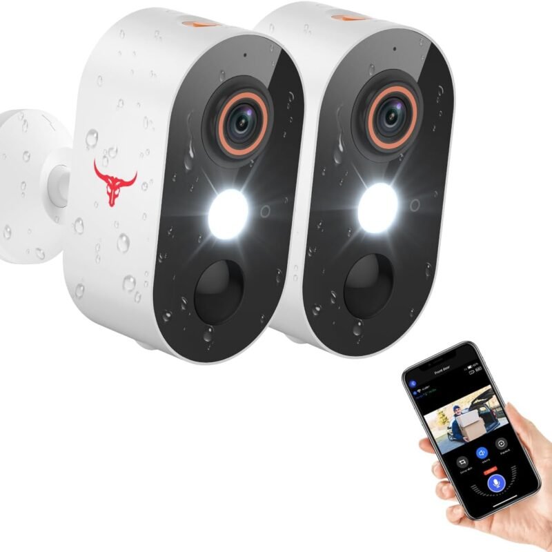 Security Cameras Wireless Outdoor, 1080P Battery Powered WiFi Surveillance, Indoor Home Camera with 2-Way Audio, AI Human Detection, Color Night Vision, Cloud Storage, Live View (2 Pack)