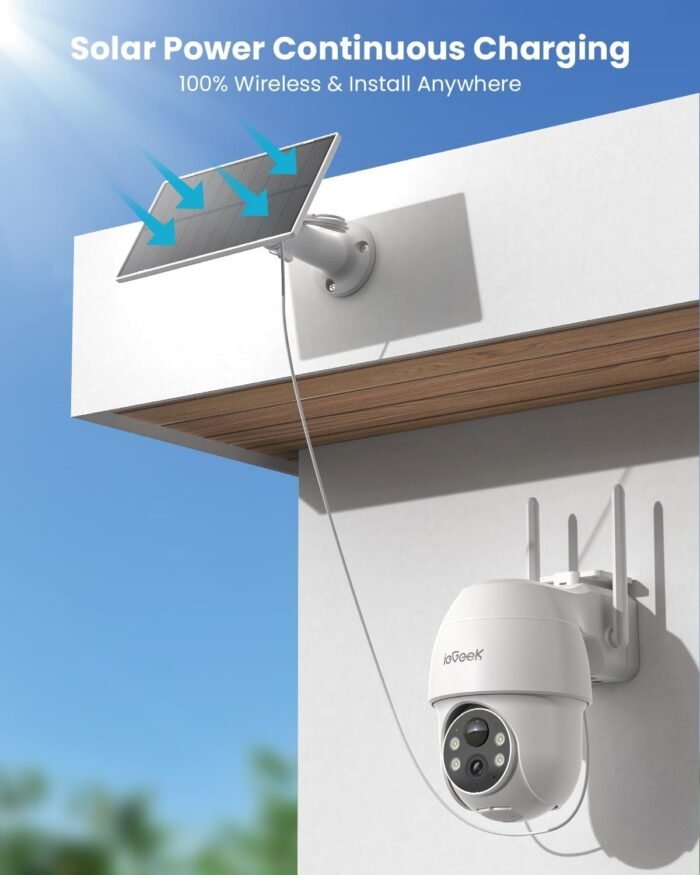 ieGeek Security Cameras Wireless Outdoor, 2K 2.4G WiFi Camera with Solar Panel and Battery Powered, Color Night Vision with Spotlight, 360° PTZ, 2-Way Audio, PIR Motion Sensor, Alexa, no Subscription - Image 2