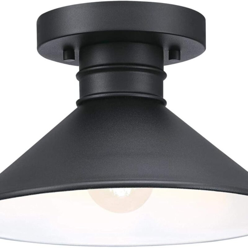 Westinghouse 6112900 Watts Creek 11 Inch Rustic/Arts & Crafts One-Light Outdoor Semi Flush Mount Ceiling Light, Dark Sky Friendly, Textured Black Finish