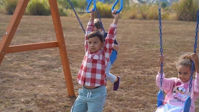 Dolphin Playground Wooden Swing Sets for Backyard, Family DIY Kit for Any Swings, Outdoor Playset for Kids with Trapeze Swing Bar and 2 Belt Swings, Heavy Duty Playground Accessories, Ages 3-12 - Image 9
