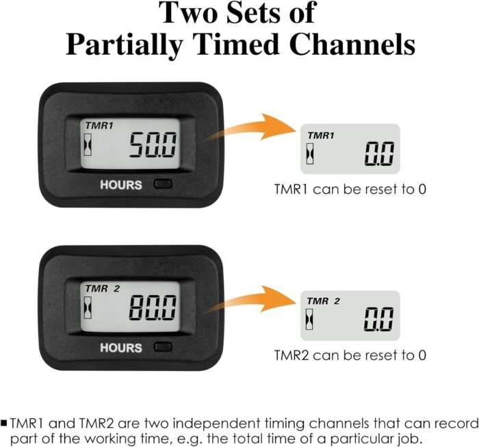NR-HM038AD AC/DC 5V to 277V,Snap-in Digital LCD Hour Meter Kit,Initial Hours Settable,Resettable Partial Running Hours,Built-in Battery,Waterproof,Use for ZTR Lawn Mower Tractor Generator - Image 5