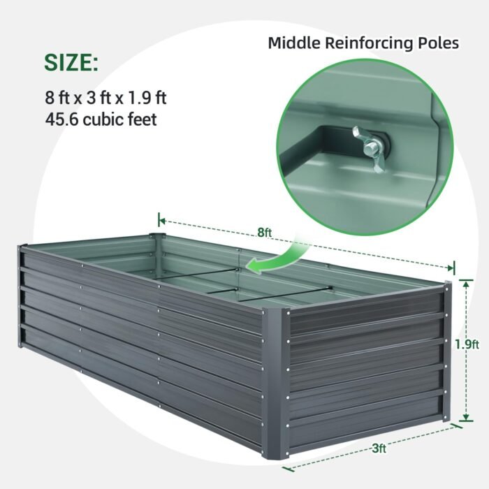 Ohuhu Metal Raised Garden Bed Outdoor 8x3x1.9 FT Reinforced Galvanized Rustproof Colored Steel Planter Boxes for Vegetables, Heavy Duty Raised Beds for Growing Flowers Herbs Succulents - Image 6