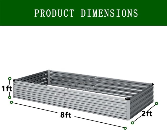 2 Pcs 8×2×1FT Galvanized Raised Garden Bed，Metal Planting Box for Outdoor Vegetable, Fruit,Planter Gardening (Silver) - Image 2