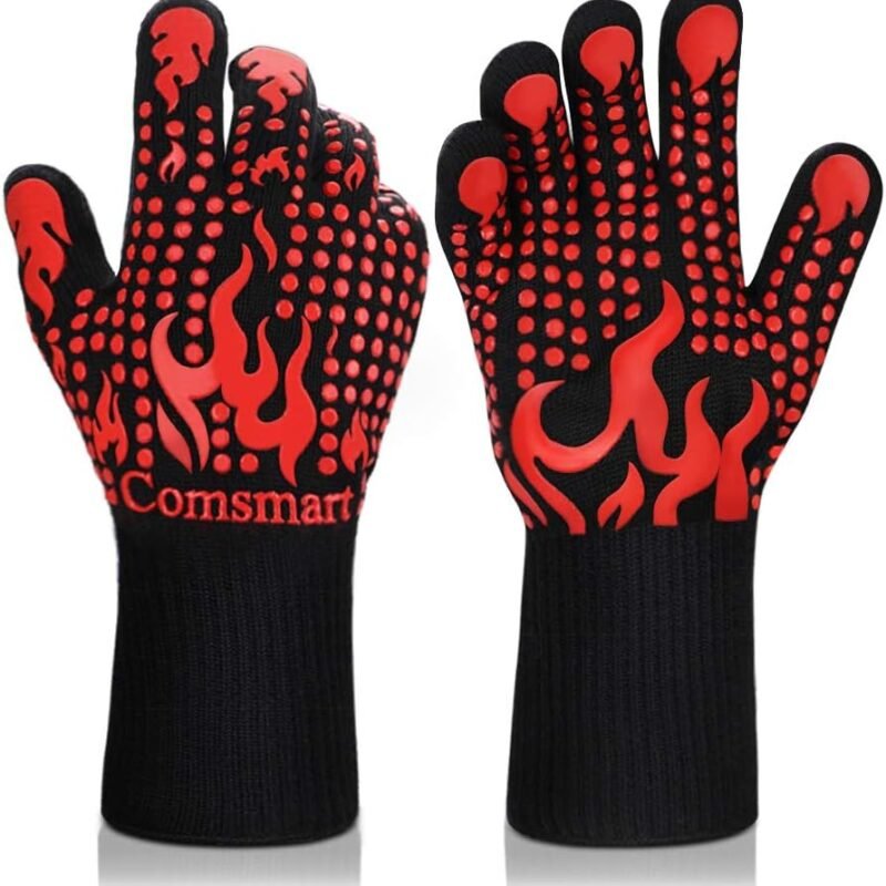 Comsmart BBQ Gloves, 1472 Degree F Heat Resistant Grilling Gloves Silicone Non-Slip Oven Gloves Long Kitchen Gloves for Barbecue, Cooking, Baking, Cutting