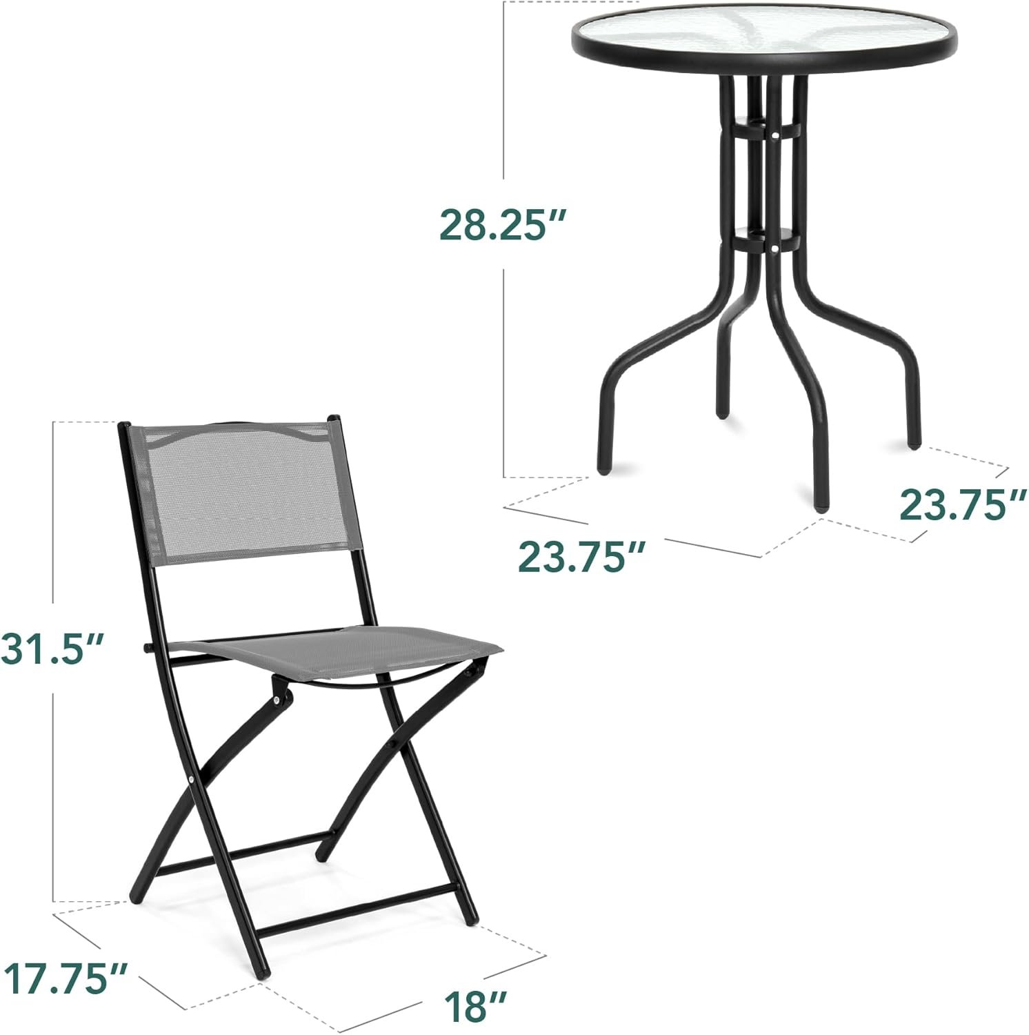 Best Choice Products 3-Piece Patio Bistro Dining Furniture Set w/Glass Tabletop, 2 Folding Chairs, Steel Frame, Polyester Fabric - Gray - Image 7