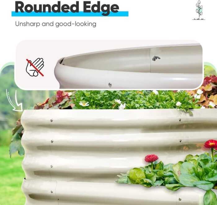 Quictent Galvanized Tiered Raised Garden Bed Kit, 43x63x31.5 in Oval Planting Box, for Vegetables Outdoor 3-in-1 Assembly Modular, Beige - Image 6