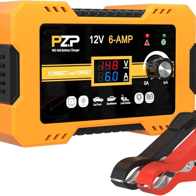 12V Automatic Car Battery Charger Maintainer, 0 to 6A Smart Arbitrarily Adjustable Battery Trickle Charger, Battery Desulfator with Repair, Winter Mode, Suitable for AGM GEL Deep Cycle Lawn Mower
