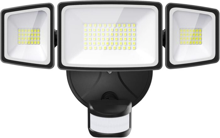 Onforu 65W LED Security Lights Motion Sensor Light Outdoor, 6500LM, 6500K, IP65 Waterproof, Flood Light Outdoor Motion Detector with Adjustable 3 Head, Hardwired Wall Light for Entryway, Yard, Garage