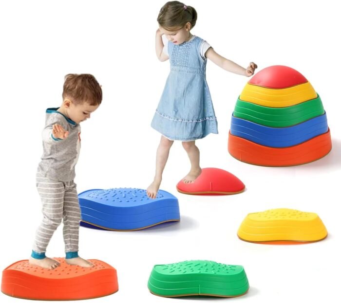 5Pcs Stepping Stones for Kids,Non-Slip Plastic Toddler Balance River Stones for Promoting Children's Coordination Skills Obstacle Courses Sensory Toys for Toddlers Indoor or Outdoor Play