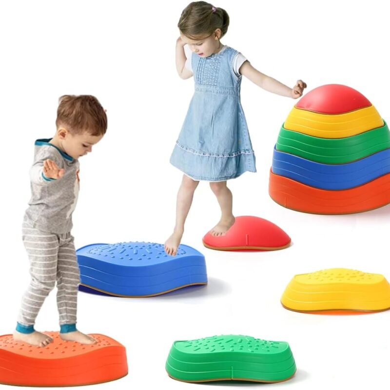 5Pcs Stepping Stones for Kids,Non-Slip Plastic Toddler Balance River Stones for Promoting Children's Coordination Skills Obstacle Courses Sensory Toys for Toddlers Indoor or Outdoor Play
