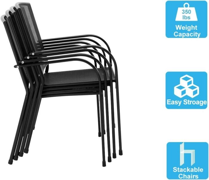 AECOJOY Metal Outdoor Table and Chairs Sets, Patio Dining Table Set for 4, 51" Dining Table with Umbrella Hole Rectangle Table and 4 Stackable Chairs, Patio Furniture Set for Outdoors - Image 5