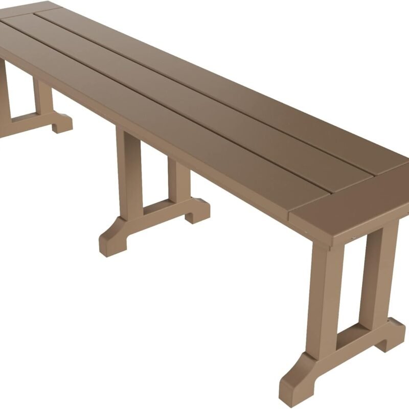 WestinTrends Malibu 65" Outdoor Dining Bench, All Weather Resistant Poly Lumber Patio Garden Bench Trestle Long Bench for Both Outdoor and Indoor, Weathered Wood