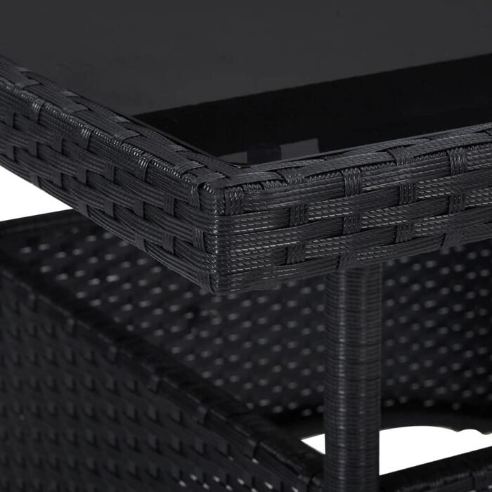 vidaXL Patio Dining Table with Tempered Glass Top, Square Shape, Weather-Resistant Black Poly Rattan and Steel Frame, Suitable for Outdoor/Indoor Use - Image 5