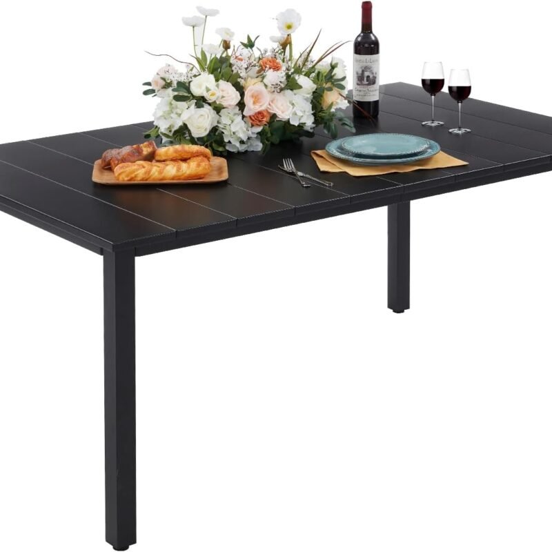 VICLLAX Rectangular Outdoor Dining Table for 6, 63"x35" All Weather Metal Patio Table for Garden, Backyard and Lawn, Black