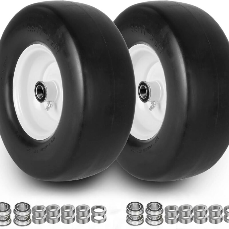 2pcs 13x5.00-6" Flat Free Lawn Mower tires Zero Turn Mower replacement Solid Tire and Wheel with 1/2" & 3/4" & 5/8"Precision bearings.3.25"-6.9" Centered Hub,for Riding Lawn Mower Assembly
