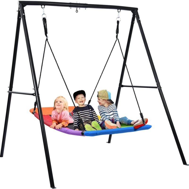 Trekassy Swing Sets for Backyard, 440lbs Heavy Duty A-Frame Metal Swing Stand with 60" Large Platform Swing for Outdoor Playground Park