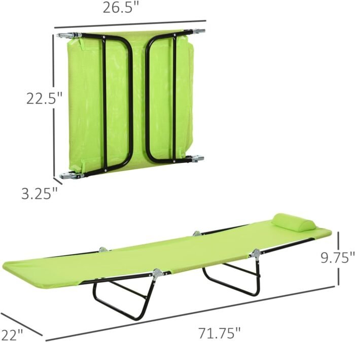 Outsunny Folding Chaise Lounge Chair, Pool Sun Tanning Chair, Outdoor Lounge Chair with Reclining Back, Breathable Mesh Seat, Headrest for Beach, Yard, Patio, Green - Image 3