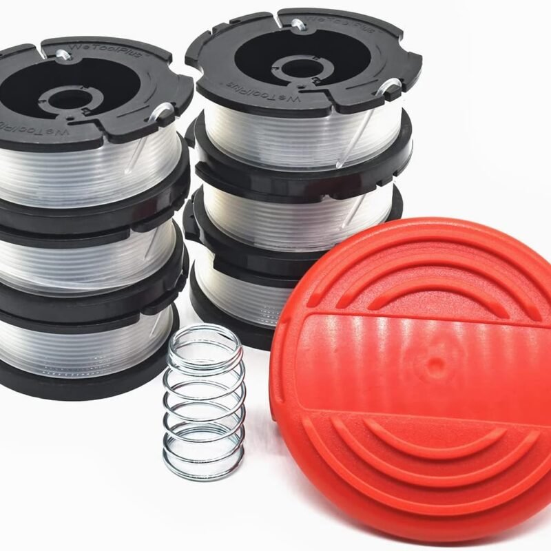 AF-100 0.065 in. x 30 ft. Replacement Single Line Automatic Feed Spool AFS Compatible with Black Decker String Grass Trimmer/Lawn Edger/Mower 6 Spools & 1 Cover Cap