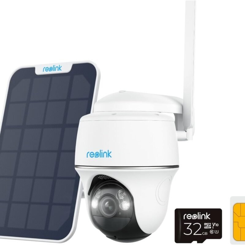 REOLINK 5MP 4G LTE Cellular Security Camera Outdoor, 360° Pan-Tilt, Sim+32GB SD Card Included, Wireless Solar Powered, Color Night Vision, Smart AI Detection, Go PT Plus+Solar Panel, Updated Version