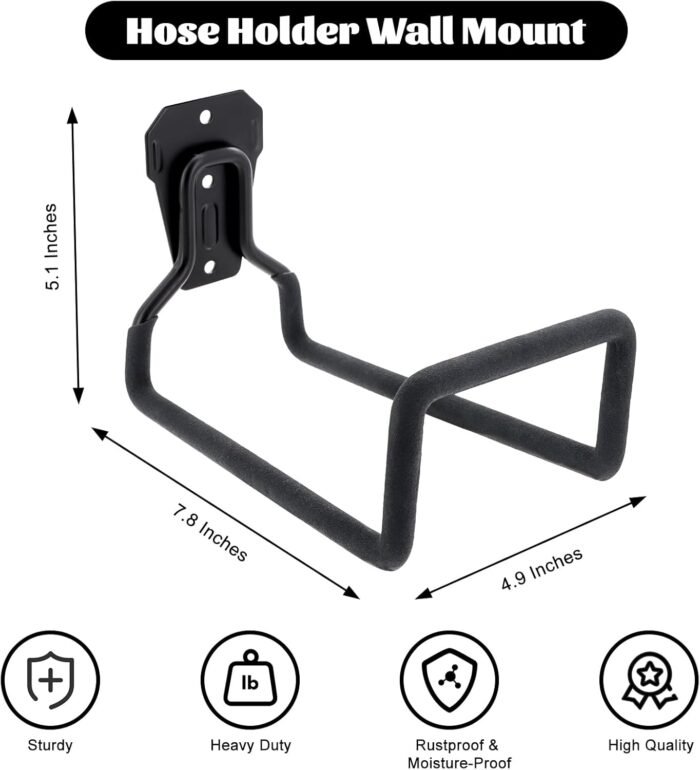 2 Pack Garden Hose Holder, Hose Reel Heavy Duty Hose Hanger, Wall Mounted Water Hose Holder Outdoor/Indoor Metal Durable Hose Hooks Ideal for Water Hose Storage Garden Yard Hold Max 154 Lbs- Black - Image 2