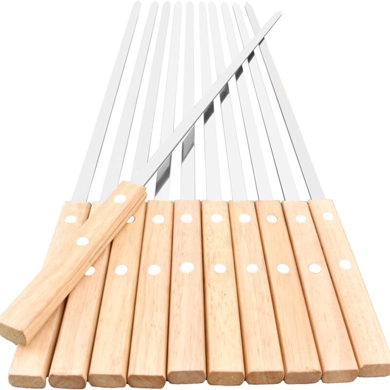 22-Inch Long Flat BBQ Skewers, HONSHEN 3/8 Inch Heavy Duty Stainless Steel Wide Blade with hardwood Handle barbecue skewers for Grilling Meat,Chicken,Beef-Set of 12 (22Inch Flat BBQ Skewers 12p)