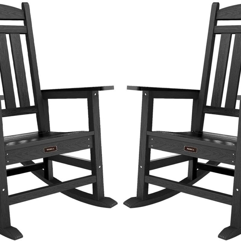 TenKa HDPE Patio Oversized Rocking Chair Set of 2, Outdoor Rocking Chair for Adults, All Weather Resistant Porch Rocker for Lawn Garden