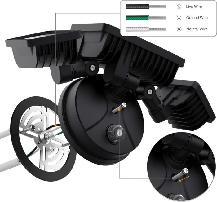Onforu 60W LED Dusk to Dawn Flood Lights, 6000LM Exterior Security Outdoor Lighting, IP65 Waterproof Outdoor 3 Adjustable Heads Photocell Light Fixture, 6500K White Floodlight for Garage, Patio, Yard - Image 7