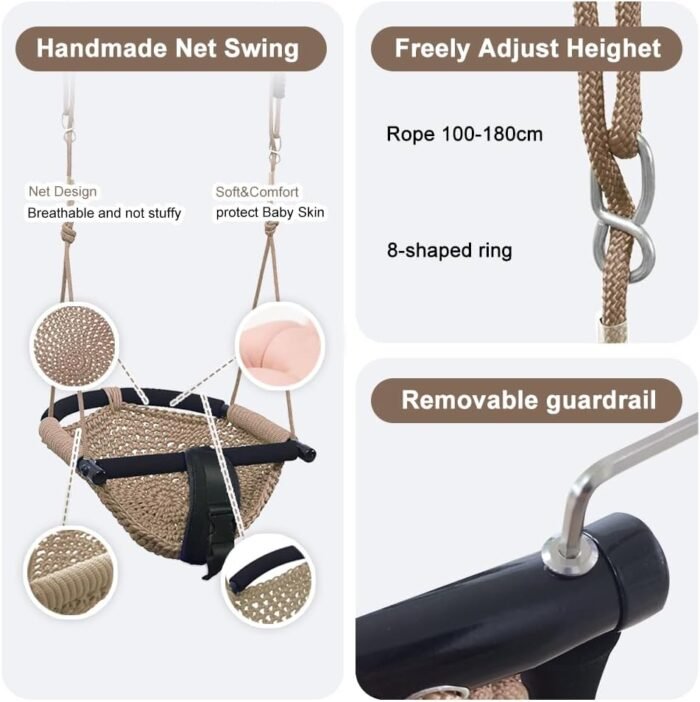2 -in- 1 Toddler Swing. Swing Seat for Kids with Adjustable Ropes, for Kids Heavy Duty Rope Play Secure Children Swing Set, for Outdoor Indoor, Backyard. Upgrade Product (Light Brown) - Image 3