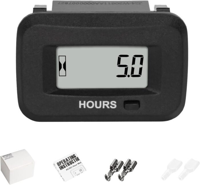 NR-HM038AD AC/DC 5V to 277V,Snap-in Digital LCD Hour Meter Kit,Initial Hours Settable,Resettable Partial Running Hours,Built-in Battery,Waterproof,Use for ZTR Lawn Mower Tractor Generator