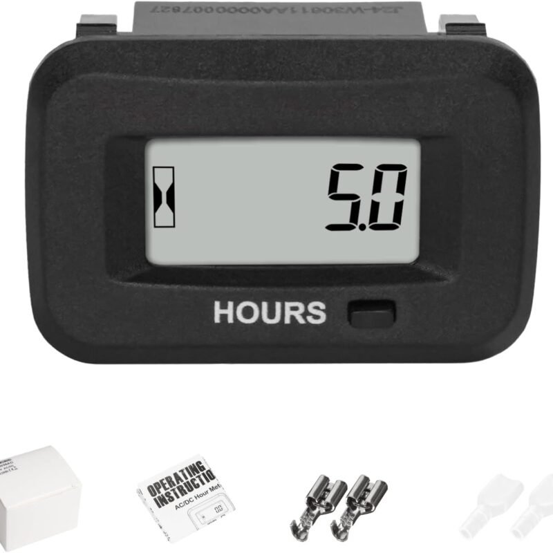 NR-HM038AD AC/DC 5V to 277V,Snap-in Digital LCD Hour Meter Kit,Initial Hours Settable,Resettable Partial Running Hours,Built-in Battery,Waterproof,Use for ZTR Lawn Mower Tractor Generator