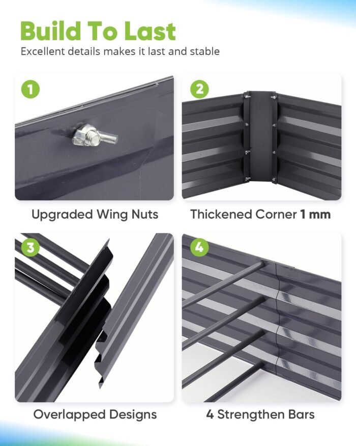 Quictent Galvanized Raised Garden Bed with Crop Cage Plant Protection Net Tent and Shade Cloth Kit Metal Planter Box Bottomless Planting Vegetables Outdoor Backyard Included T Tags Wing Nuts 8x4x1 Ft - Image 8