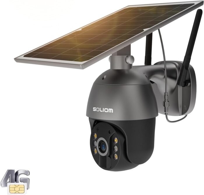 SOLIOM S600 3G/4G LTE Outdoor Solar Powered Cellular Security Camera Wireless,Pan Tilt 360°View Spotlight,1080p Night Vision,2 Way Talk,PIR Motion Sensor,No WiFi, US Version, Unlimited Data Plan