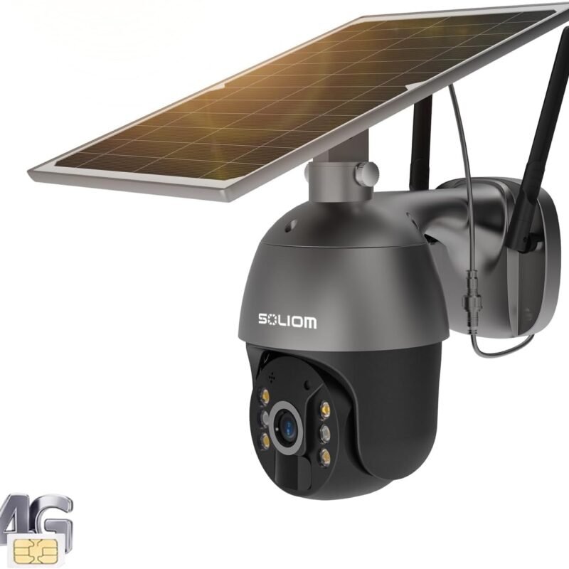 SOLIOM S600 3G/4G LTE Outdoor Solar Powered Cellular Security Camera Wireless,Pan Tilt 360°View Spotlight,1080p Night Vision,2 Way Talk,PIR Motion Sensor,No WiFi, US Version, Unlimited Data Plan