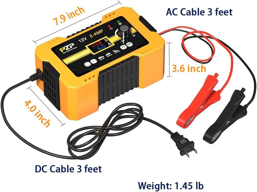 12V Automatic Car Battery Charger Maintainer, 0 to 6A Smart Arbitrarily Adjustable Battery Trickle Charger, Battery Desulfator with Repair, Winter Mode, Suitable for AGM GEL Deep Cycle Lawn Mower - Image 7