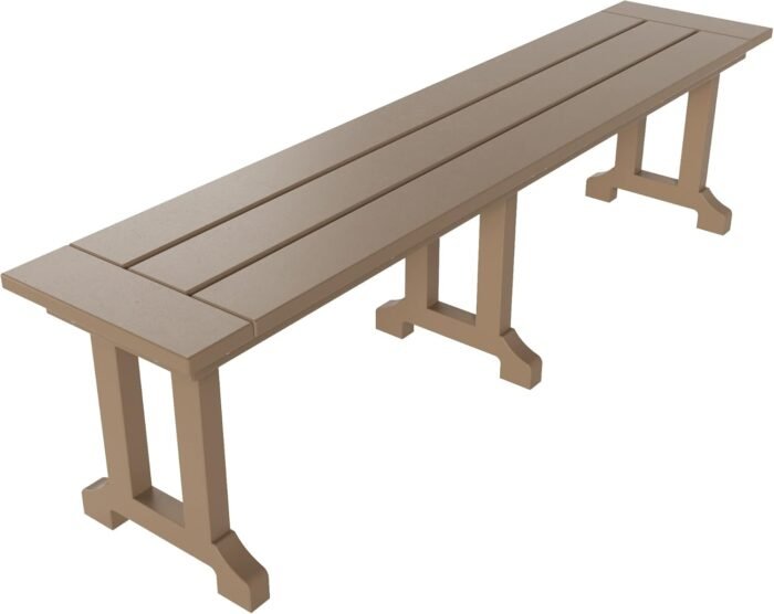 WestinTrends Malibu 65" Outdoor Dining Bench, All Weather Resistant Poly Lumber Patio Garden Bench Trestle Long Bench for Both Outdoor and Indoor, Weathered Wood - Image 5