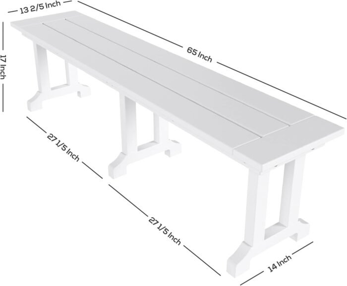 WestinTrends Malibu 65" Outdoor Dining Bench, All Weather Resistant Poly Lumber Patio Garden Bench Trestle Long Bench for Both Outdoor and Indoor, Weathered Wood - Image 7