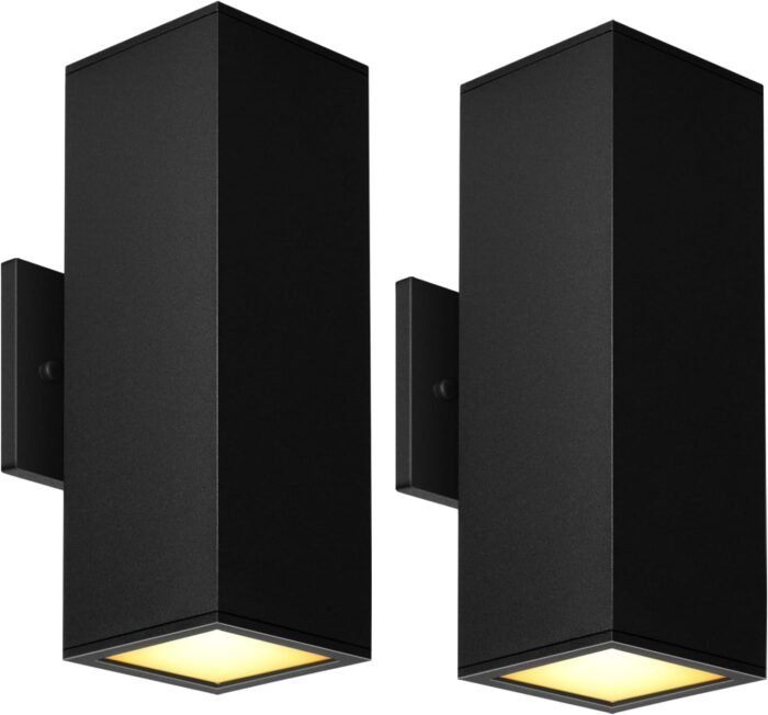Outdoor Light Fixture Dusk to Dawn 2 Pack, Matte Black Modern Porch Light IP65, 2700K LED Exterior Lighting Fixtures Outdoor Wall Lights for House, Garage Front Door