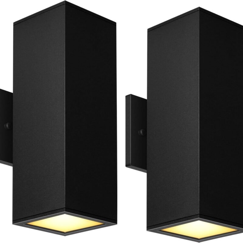 Outdoor Light Fixture Dusk to Dawn 2 Pack, Matte Black Modern Porch Light IP65, 2700K LED Exterior Lighting Fixtures Outdoor Wall Lights for House, Garage Front Door